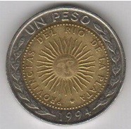 A picture of a one peso Argentine coin