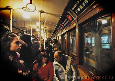 The interior of a Buenos Aires Line A subway car