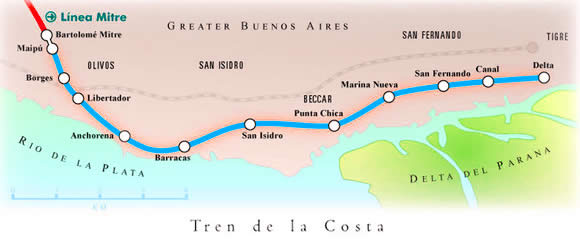 map of the Tren de la Costa