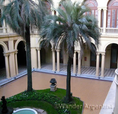 The Patio de las Palmas, or Palm Courtyard, also known as the Patio of Honor at the Casa Rosada in Buenos Aires, Argentina