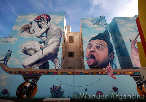 Buenos Aires mural, El cuento de los loros (Tales of the Parrots) by Argentine artist, Martin Ron 