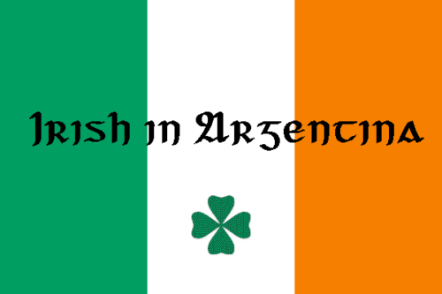 irish flag that says Irish in Argnetina with a four leaf clover