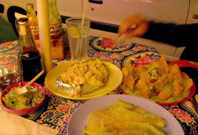 A typical food spread at La Fabrica del taco