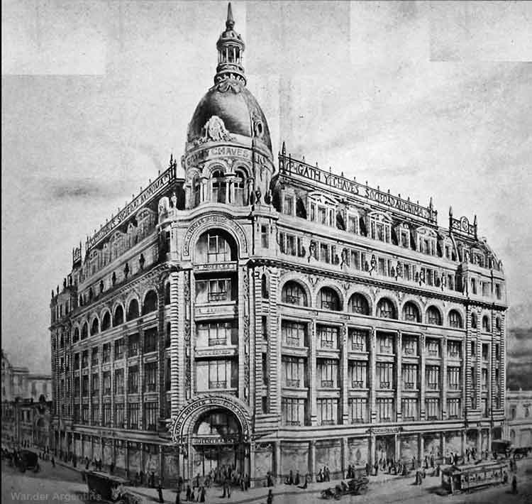 An archival photograph of the exterior of the impressive Gath and Chavezin downtown Buenos Aires 