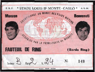A picture of the ticket for the world middleweight championship in Paris