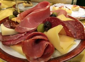 A plate of typical 'picadas' -- meat, cheese, and olives