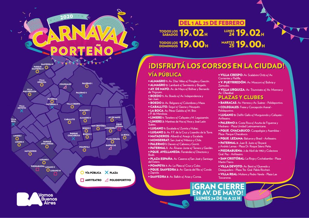Carnival in Buenos Aires locations 2020 map