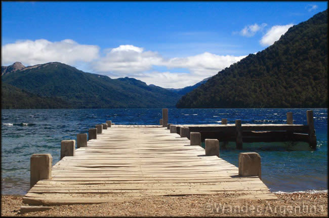 A wooden dock at Lago Hermoso, Patagonia Argentina 