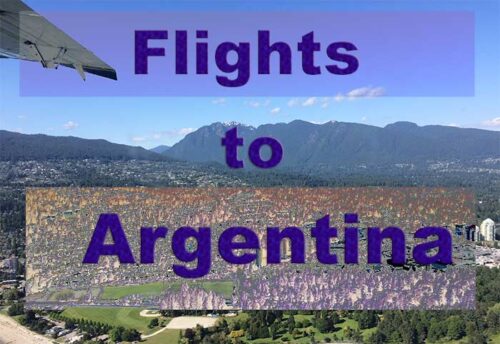 A picture of landscape taken an airplane with the words, 'Flights to Argentina.'