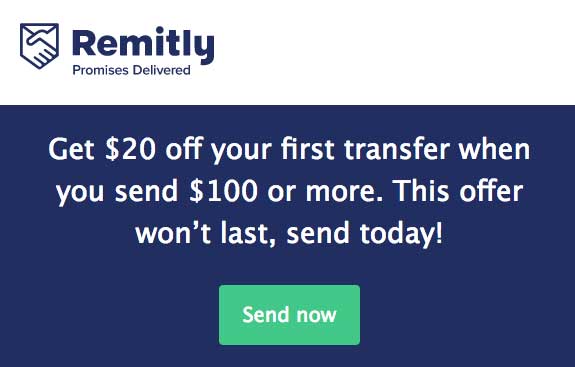 Send money with Remitly and get a $20 signup bonus