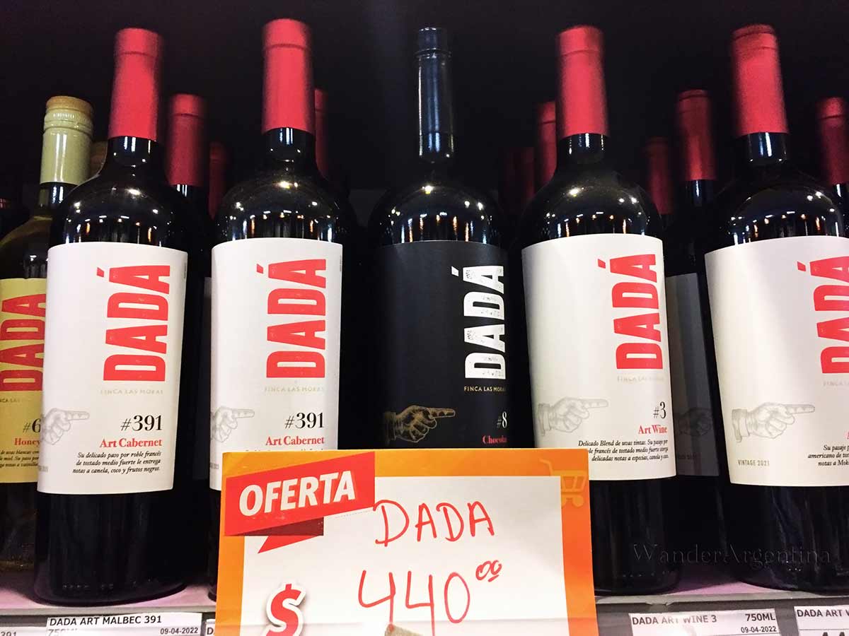 Wine bottles in grocery store