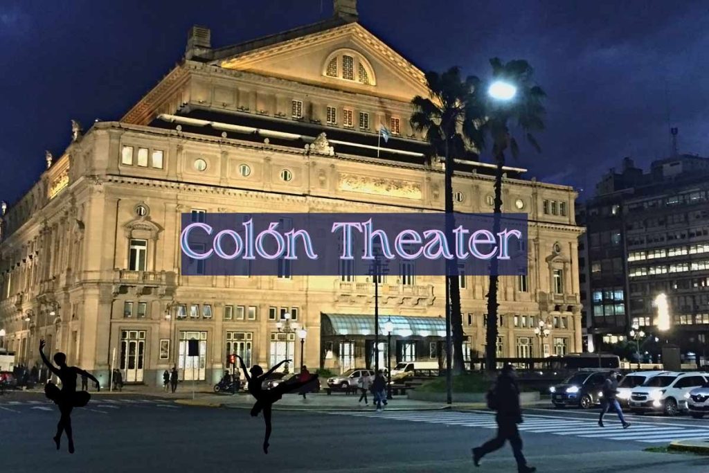 Colon theater building, at dusk