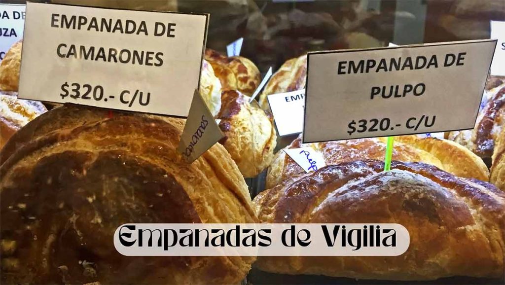 'Vigil Empanadas' filled with shrimp and squid, as seen in a Buenos Aires bakery