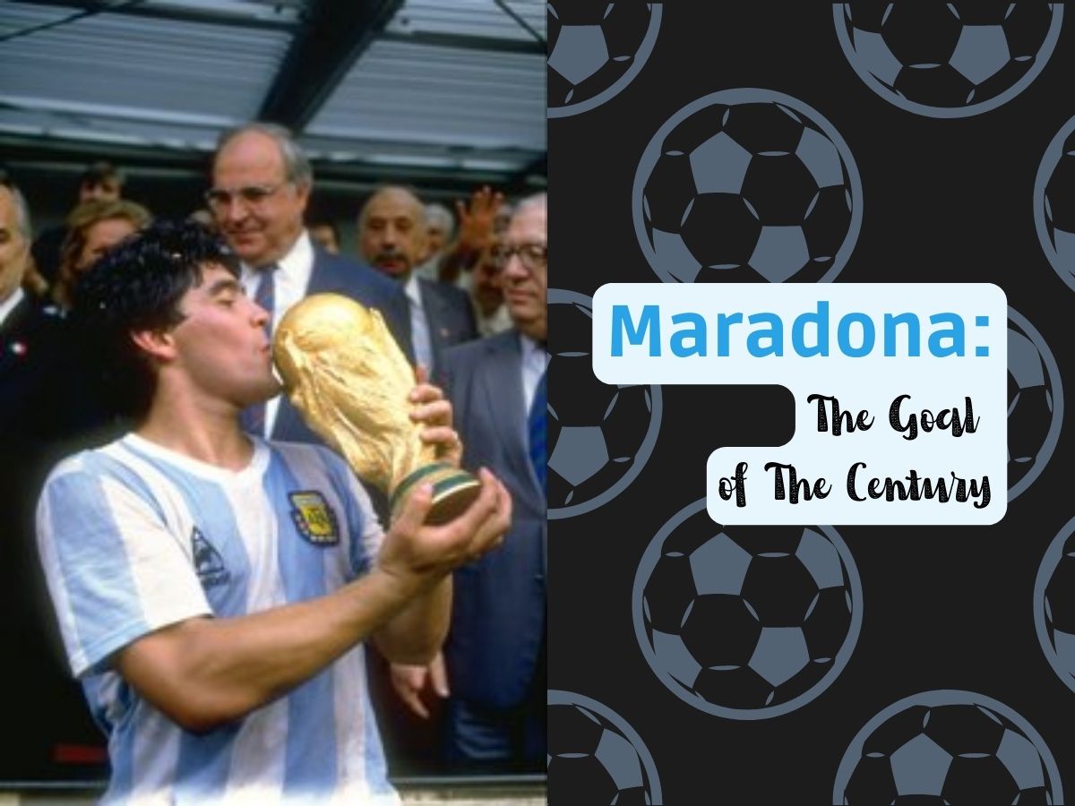 Diego Maradona kissing a trophy.
