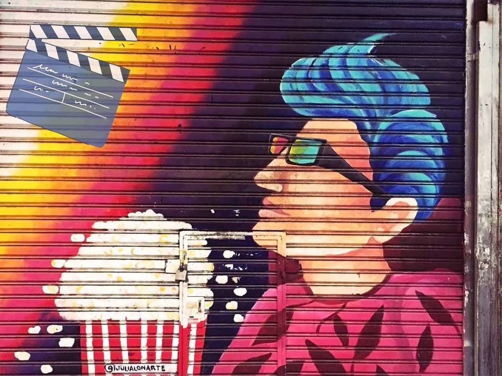 Street art of a movie goer 
