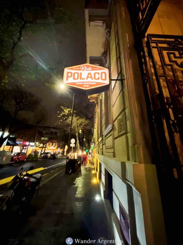 Klub Polaco (Polish Club) sign at night in Palermo