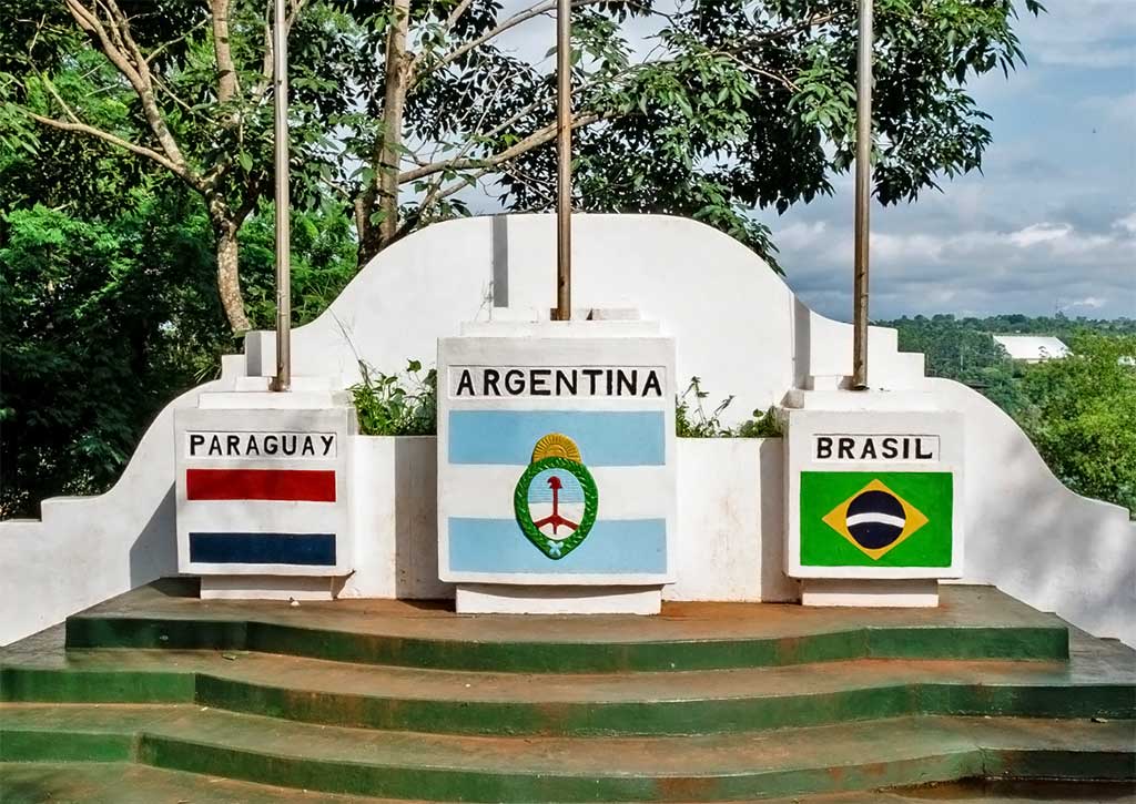 The Three Borders Landmark in Puerto Iguazu, Argentina. 
