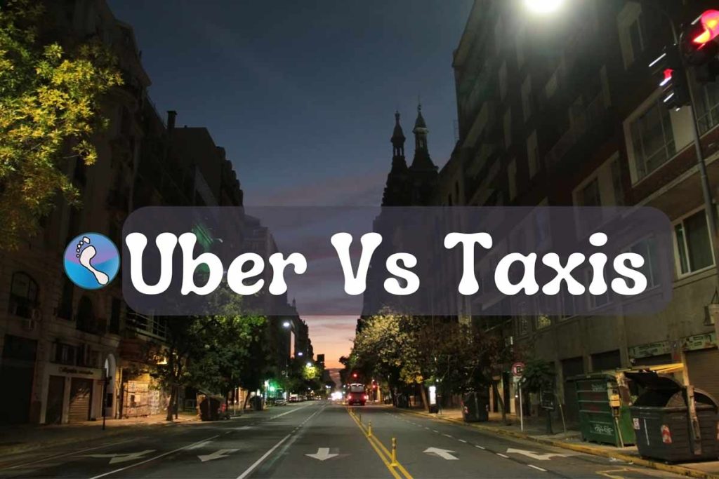 Uber versus taxis, street shot