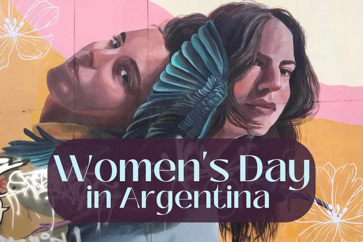 Women's Day in Argentina (words over graffiti art of two women)
