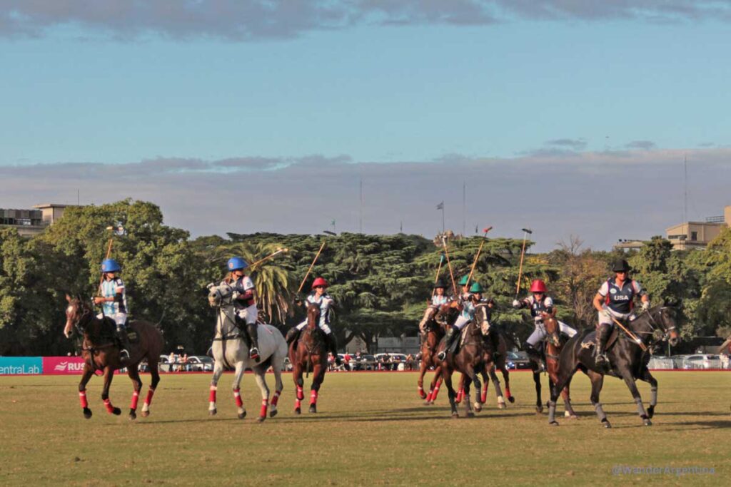 Women professional polo players on the field 