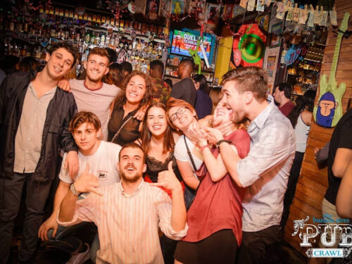 A group partying in a Buenos Aires pub