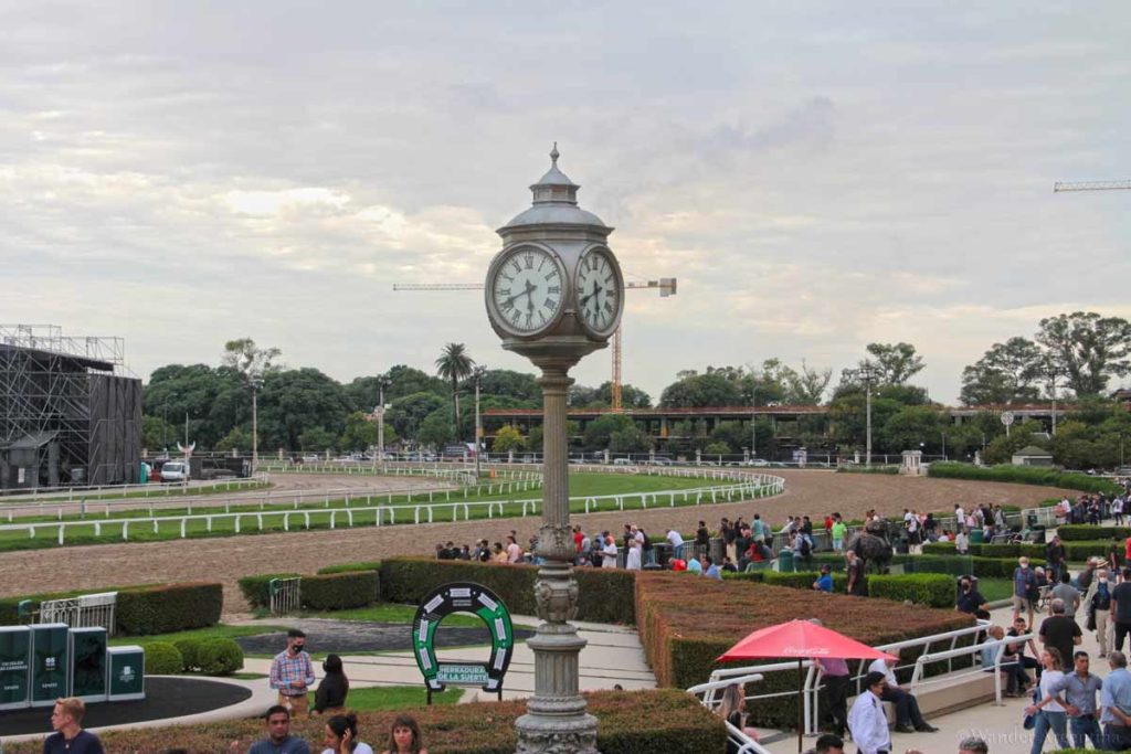 Racetrack and clock at the Hippodrome of Palermo, Buenos Aires
