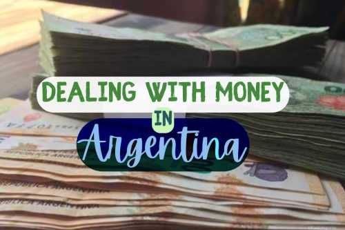 Dealing with money in Argentina (words over stacks of pesos_