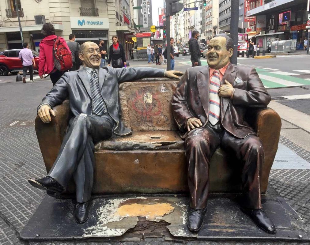 Statue of Alberto Olmedo and Javier Portales on Corrientes Avenue in Buenos AIres
